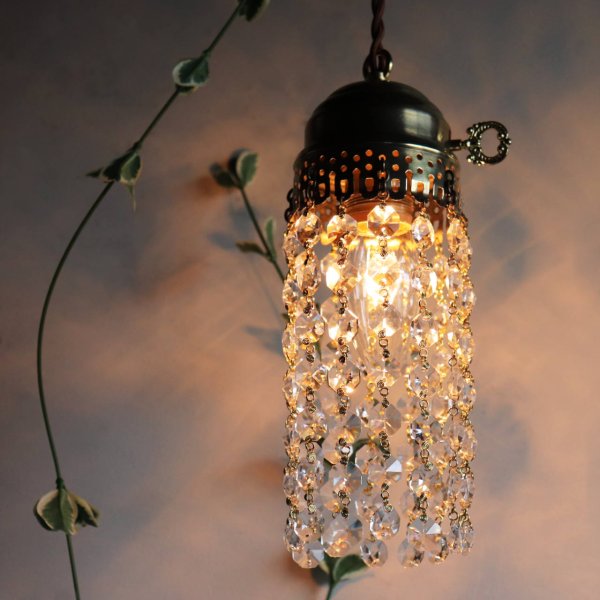 ヴィンテージミニシャンデリアオクタゴンプリズムペンダントライト｜アンティーク・鍵スイッチ吊下げ照明ランプ