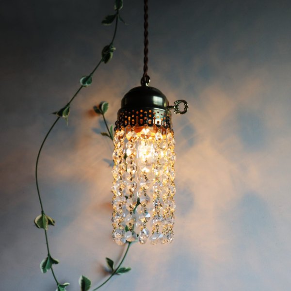 ヴィンテージミニシャンデリアオクタゴンプリズムペンダントライト｜アンティーク・鍵スイッチ吊下げ照明ランプ