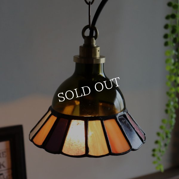 【グリーン×ピンク系】ステンドグラスミニペンダントライト花型｜吊下げ照明・天井照明