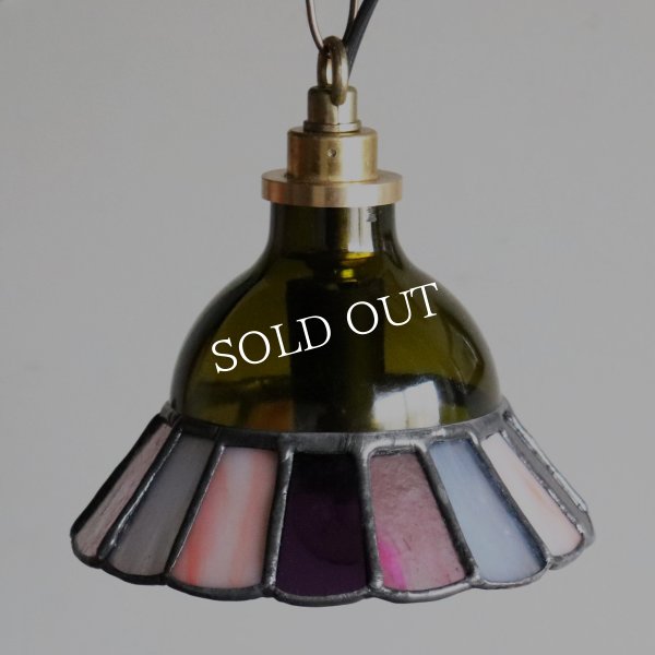 【グリーン×ピンク系】ステンドグラスミニペンダントライト花型｜吊下げ照明・天井照明
