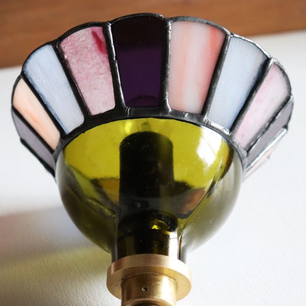 【グリーン×ピンク系】ステンドグラスミニペンダントライト花型｜吊下げ照明・天井照明