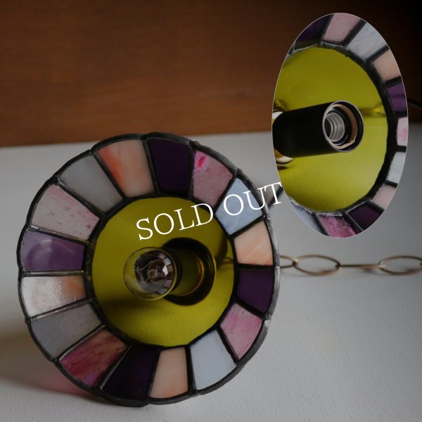 【グリーン×ピンク系】ステンドグラスミニペンダントライト花型｜吊下げ照明・天井照明