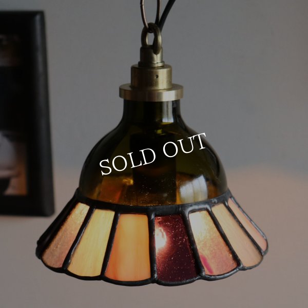 【グリーン×ピンク系】ステンドグラスミニペンダントライト花型｜吊下げ照明・天井照明