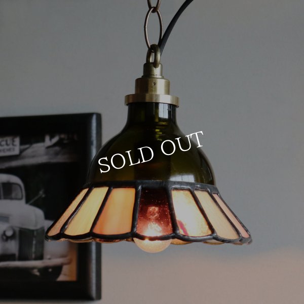 【グリーン×ピンク系】ステンドグラスミニペンダントライト花型｜吊下げ照明・天井照明