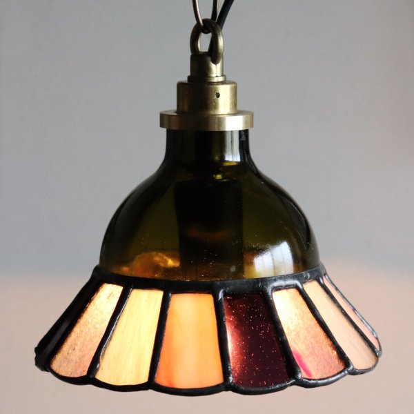 【グリーン×ピンク系】ステンドグラスミニペンダントライト花型｜吊下げ照明・天井照明