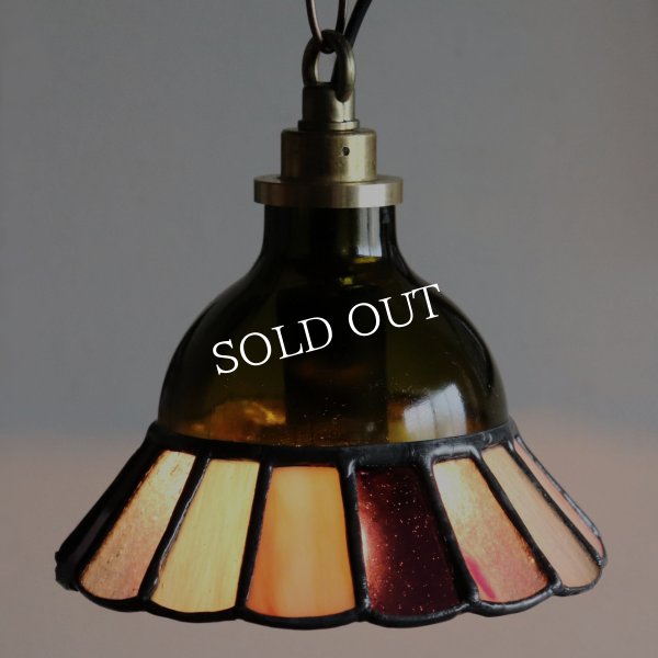 【グリーン×ピンク系】ステンドグラスミニペンダントライト花型｜吊下げ照明・天井照明