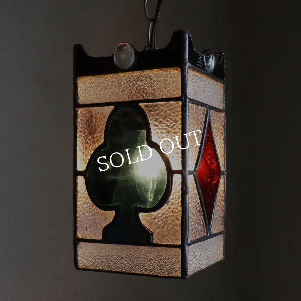 ヴィンテージガラス製ステンドグラスペンダントライト・トランプ柄｜天井吊下げ照明ハート・ダイヤ・スペード・クラブ