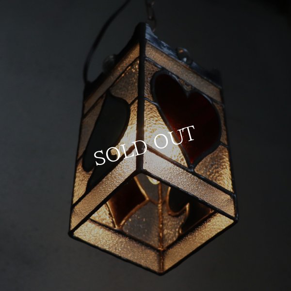 ヴィンテージガラス製ステンドグラスペンダントライト・トランプ柄｜天井吊下げ照明ハート・ダイヤ・スペード・クラブ