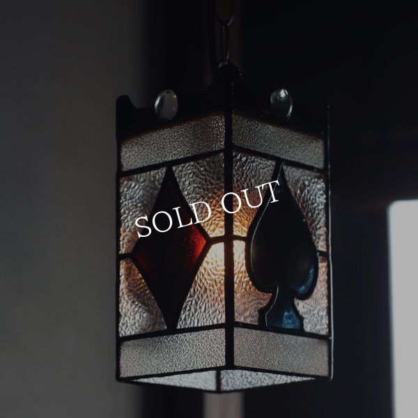 ヴィンテージガラス製ステンドグラスペンダントライト・トランプ柄｜天井吊下げ照明ハート・ダイヤ・スペード・クラブ