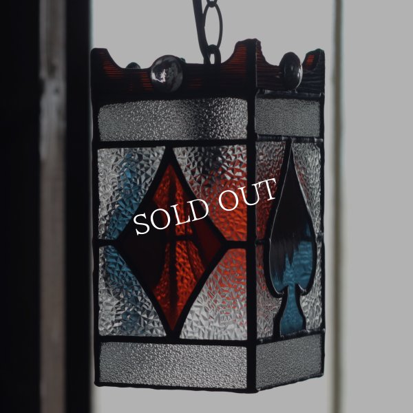 ヴィンテージガラス製ステンドグラスペンダントライト・トランプ柄｜天井吊下げ照明ハート・ダイヤ・スペード・クラブ