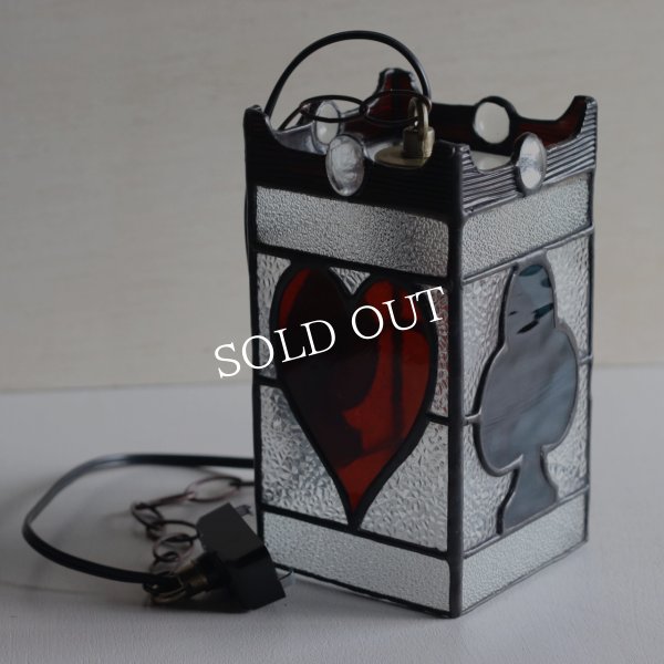 ヴィンテージガラス製ステンドグラスペンダントライト・トランプ柄｜天井吊下げ照明ハート・ダイヤ・スペード・クラブ