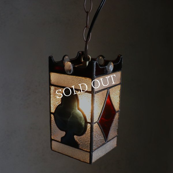 ヴィンテージガラス製ステンドグラスペンダントライト・トランプ柄｜天井吊下げ照明ハート・ダイヤ・スペード・クラブ