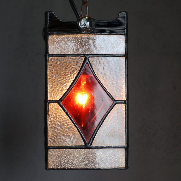 ヴィンテージガラス製ステンドグラスペンダントライト・トランプ柄｜天井吊下げ照明ハート・ダイヤ・スペード・クラブ