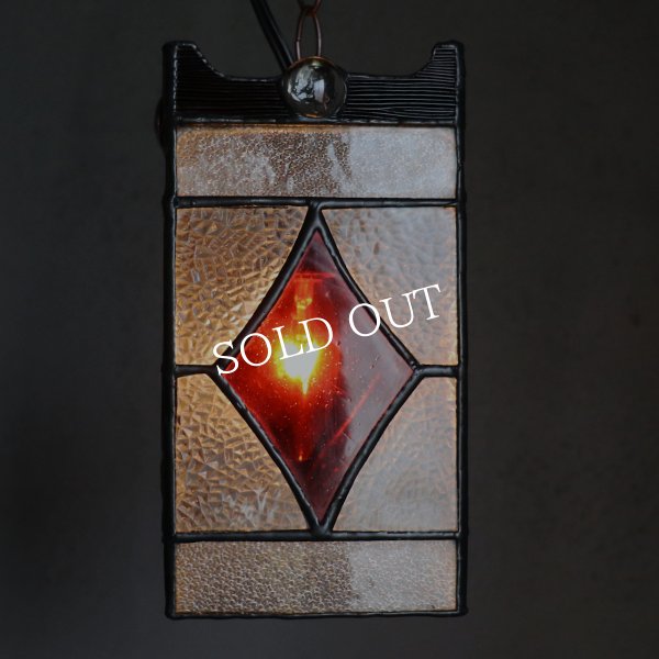 ヴィンテージガラス製ステンドグラスペンダントライト・トランプ柄｜天井吊下げ照明ハート・ダイヤ・スペード・クラブ