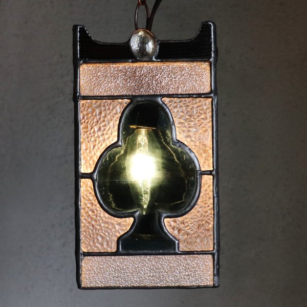 ヴィンテージガラス製ステンドグラスペンダントライト・トランプ柄｜天井吊下げ照明ハート・ダイヤ・スペード・クラブ