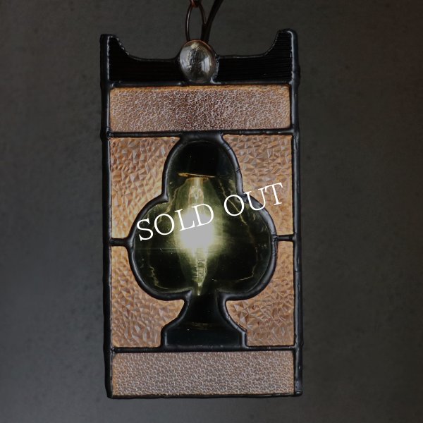 ヴィンテージガラス製ステンドグラスペンダントライト・トランプ柄｜天井吊下げ照明ハート・ダイヤ・スペード・クラブ