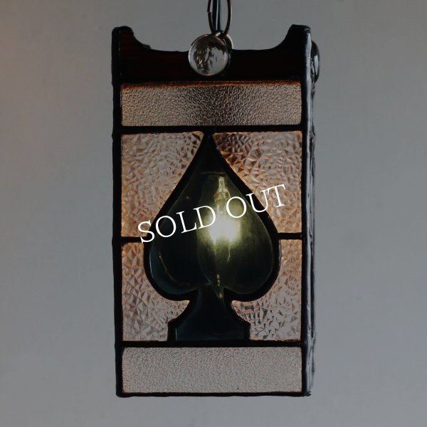 ヴィンテージガラス製ステンドグラスペンダントライト・トランプ柄｜天井吊下げ照明ハート・ダイヤ・スペード・クラブ