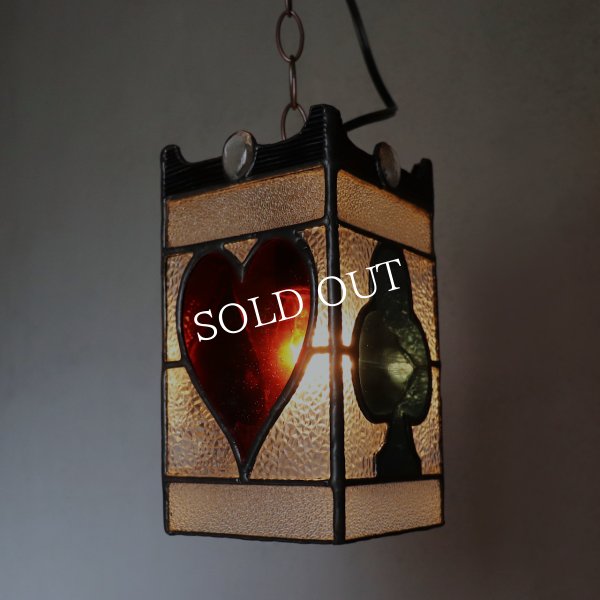 ヴィンテージガラス製ステンドグラスペンダントライト・トランプ柄｜天井吊下げ照明ハート・ダイヤ・スペード・クラブ