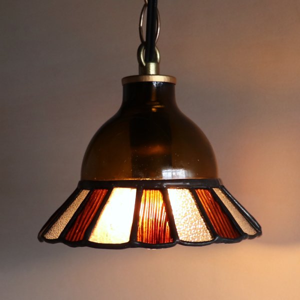 【アンバー】ステンドグラスミニペンダントライト花型｜吊下げ照明・天井照明