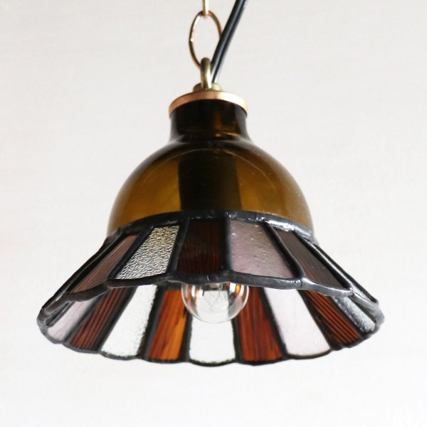 【アンバー】ステンドグラスミニペンダントライト花型｜吊下げ照明・天井照明