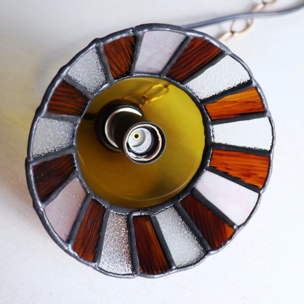 【アンバー】ステンドグラスミニペンダントライト花型｜吊下げ照明・天井照明