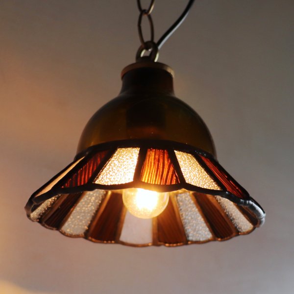 【アンバー】ステンドグラスミニペンダントライト花型｜吊下げ照明・天井照明