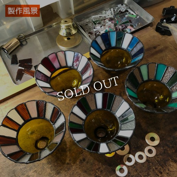 【アンバー】ステンドグラスミニペンダントライト花型｜吊下げ照明・天井照明