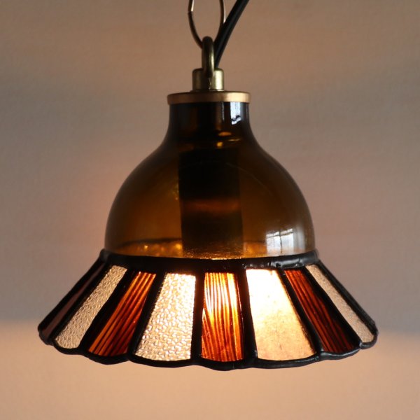 【アンバー】ステンドグラスミニペンダントライト花型｜吊下げ照明・天井照明