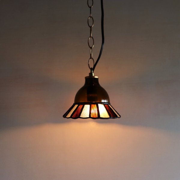 【アンバー】ステンドグラスミニペンダントライト花型｜吊下げ照明・天井照明