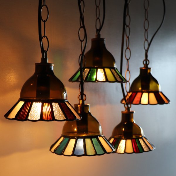 【アンバー】ステンドグラスミニペンダントライト花型｜吊下げ照明・天井照明