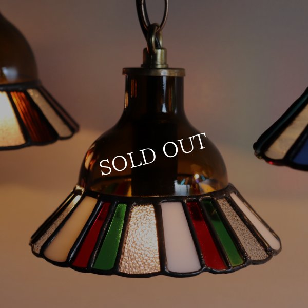 【クリスマスカラー・赤緑白】ステンドグラスミニペンダントライト花型｜吊下げ照明・天井照明