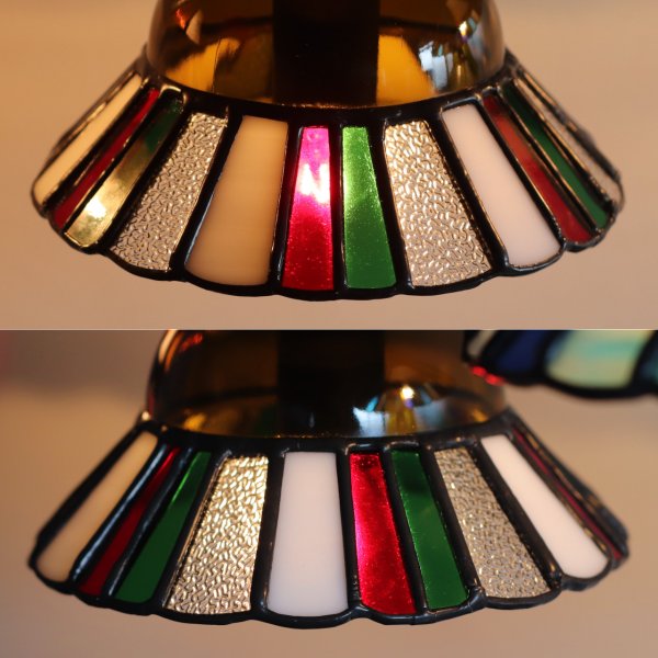 【クリスマスカラー・赤緑白】ステンドグラスミニペンダントライト花型｜吊下げ照明・天井照明