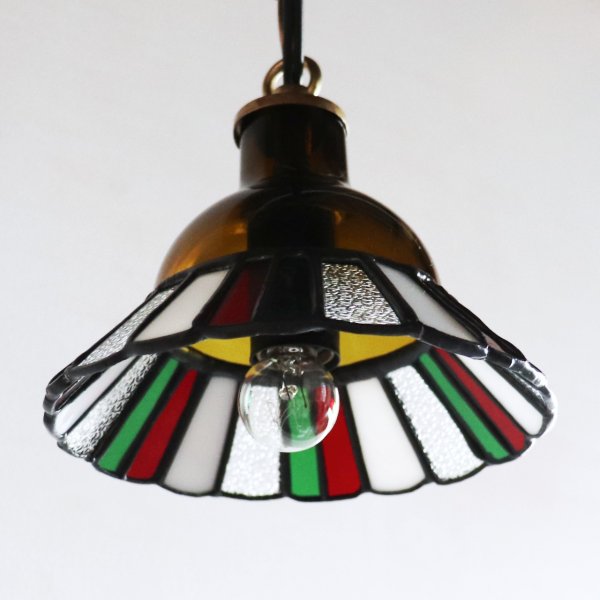 【クリスマスカラー・赤緑白】ステンドグラスミニペンダントライト花型｜吊下げ照明・天井照明