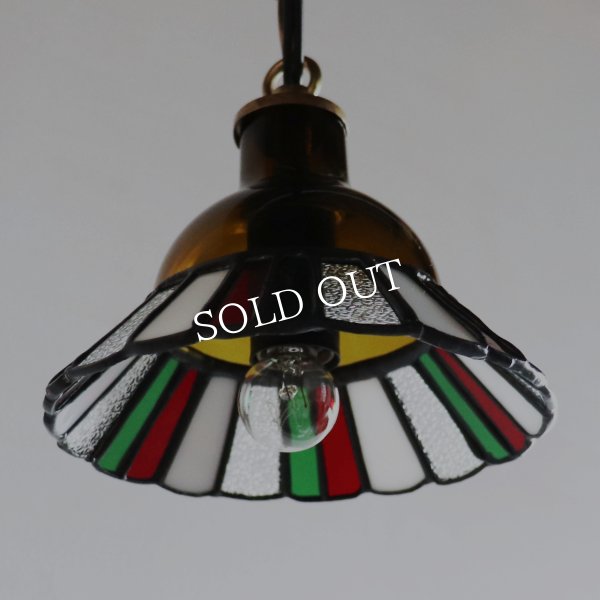 【クリスマスカラー・赤緑白】ステンドグラスミニペンダントライト花型｜吊下げ照明・天井照明