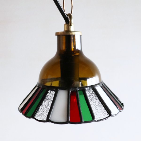 【クリスマスカラー・赤緑白】ステンドグラスミニペンダントライト花型｜吊下げ照明・天井照明