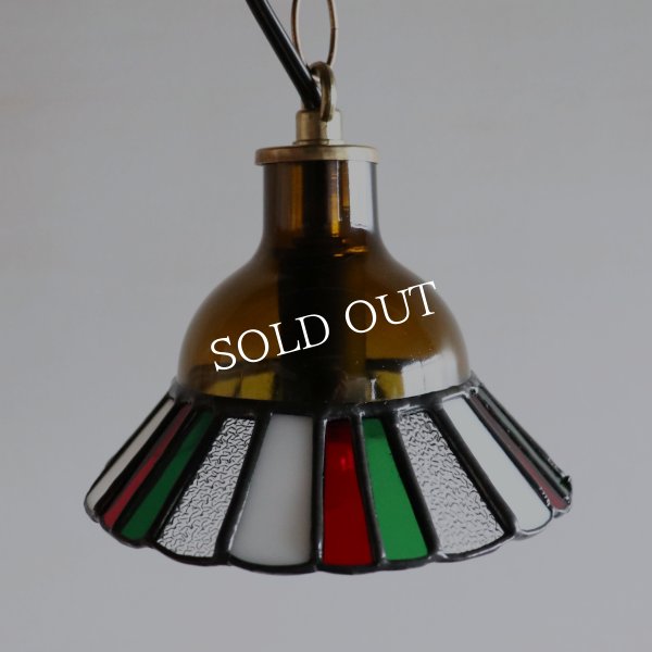 【クリスマスカラー・赤緑白】ステンドグラスミニペンダントライト花型｜吊下げ照明・天井照明