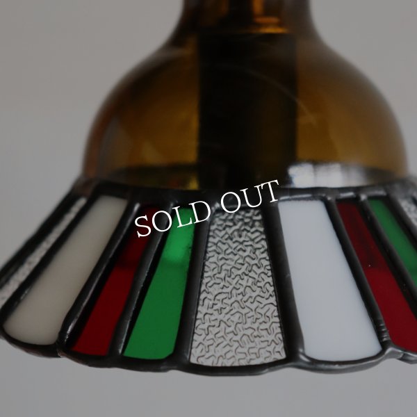 【クリスマスカラー・赤緑白】ステンドグラスミニペンダントライト花型｜吊下げ照明・天井照明