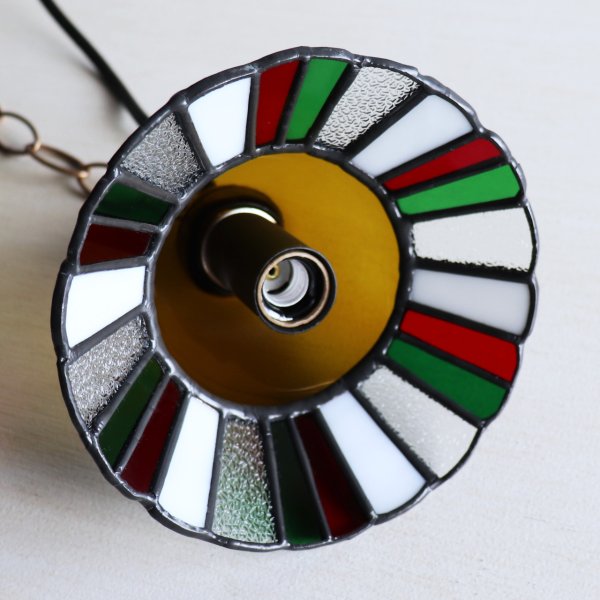 【クリスマスカラー・赤緑白】ステンドグラスミニペンダントライト花型｜吊下げ照明・天井照明