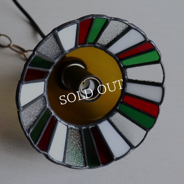 【クリスマスカラー・赤緑白】ステンドグラスミニペンダントライト花型｜吊下げ照明・天井照明