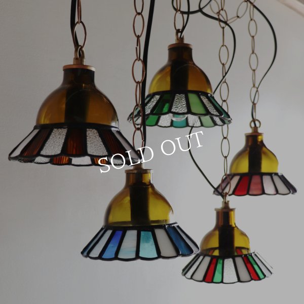 【クリスマスカラー・赤緑白】ステンドグラスミニペンダントライト花型｜吊下げ照明・天井照明