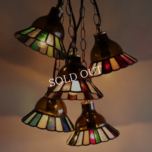 【クリスマスカラー・赤緑白】ステンドグラスミニペンダントライト花型｜吊下げ照明・天井照明