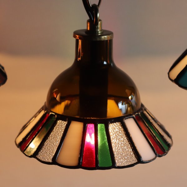 【クリスマスカラー・赤緑白】ステンドグラスミニペンダントライト花型｜吊下げ照明・天井照明