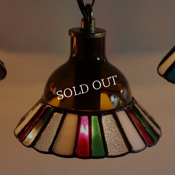 【クリスマスカラー・赤緑白】ステンドグラスミニペンダントライト花型｜吊下げ照明・天井照明