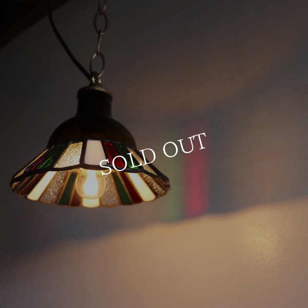 【クリスマスカラー・赤緑白】ステンドグラスミニペンダントライト花型｜吊下げ照明・天井照明