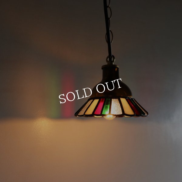 【クリスマスカラー・赤緑白】ステンドグラスミニペンダントライト花型｜吊下げ照明・天井照明