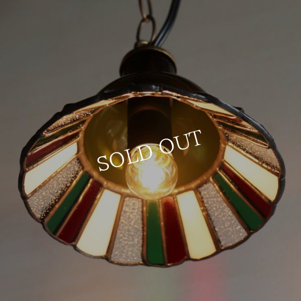 【クリスマスカラー・赤緑白】ステンドグラスミニペンダントライト花型｜吊下げ照明・天井照明