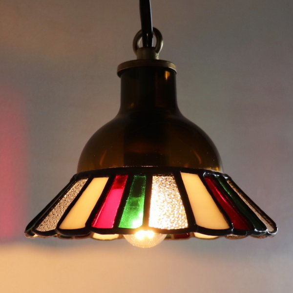 【クリスマスカラー・赤緑白】ステンドグラスミニペンダントライト花型｜吊下げ照明・天井照明