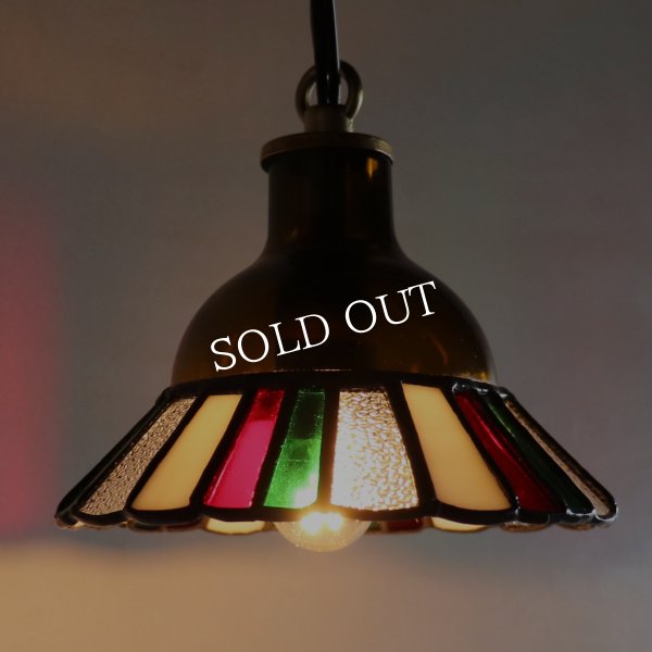 【クリスマスカラー・赤緑白】ステンドグラスミニペンダントライト花型｜吊下げ照明・天井照明