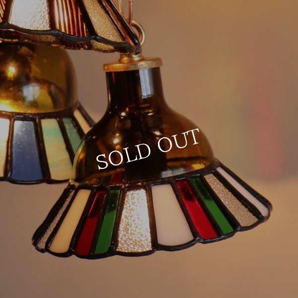 【クリスマスカラー・赤緑白】ステンドグラスミニペンダントライト花型｜吊下げ照明・天井照明