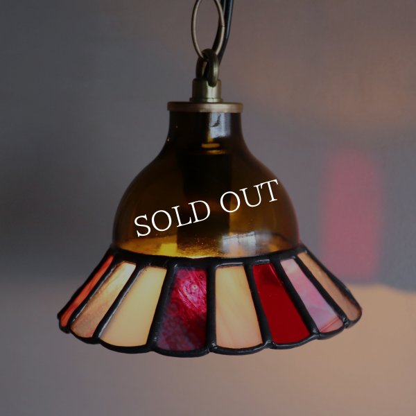 【レッド&ピンク】ステンドグラスミニペンダントライト花型｜吊下げ照明・天井照明